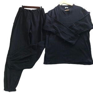 Eastern Serenity 100% Cotton Tunic Top Island Pant Set Black Sz XL Lagenlook